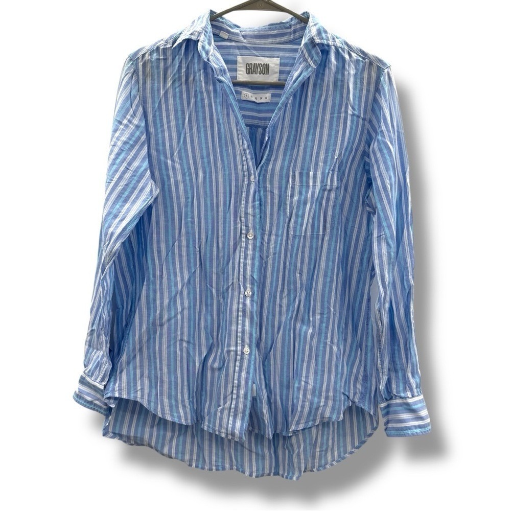 Grayson The Hero Shirt Womens‎ XS Blue Striped Button Down Long Sleeve Cotton